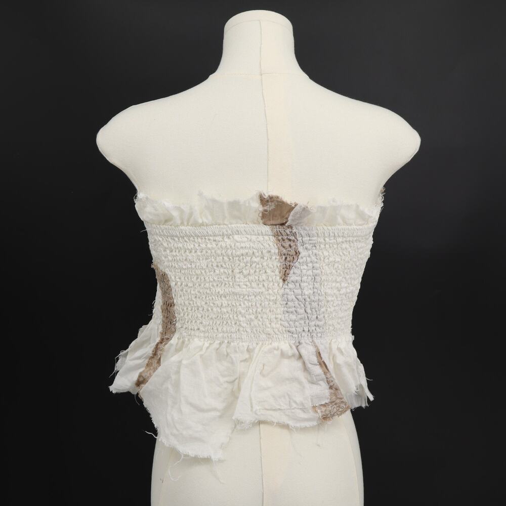 Anthropologie Women's Strapless Smocked Top White/Tan Sz XS - Picture 2 of 6